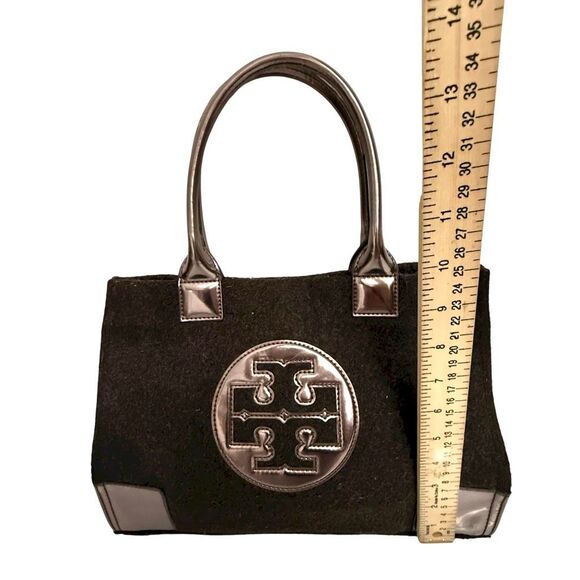 Tory Burch Ella Tote Bag Brown Felt Wool w Detail Metallic Patent Leather - Picture 8 of 10